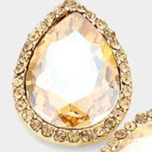 Marquise Lt Topaz Teardrop Gold Evening Earrings - Picture 2 of 6